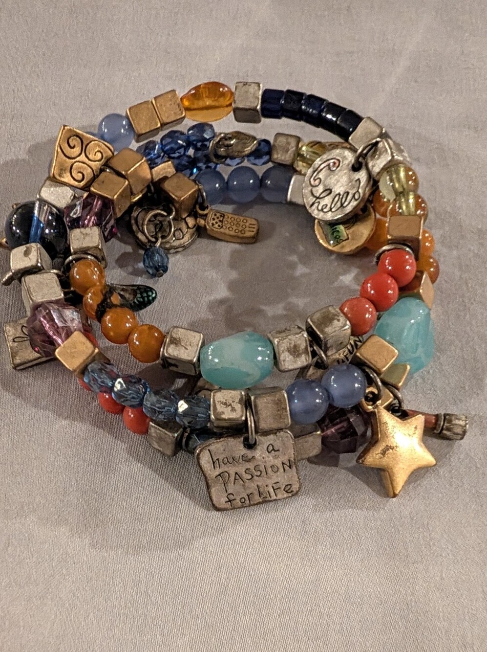 Multicolor Beaded Wrap Bracelet w/ Variety Of Charms & Inspirational Tags